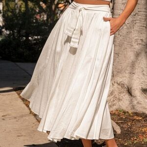 LULU'S Ivory Cream Brings You Back Midi skirt Size S tie waist